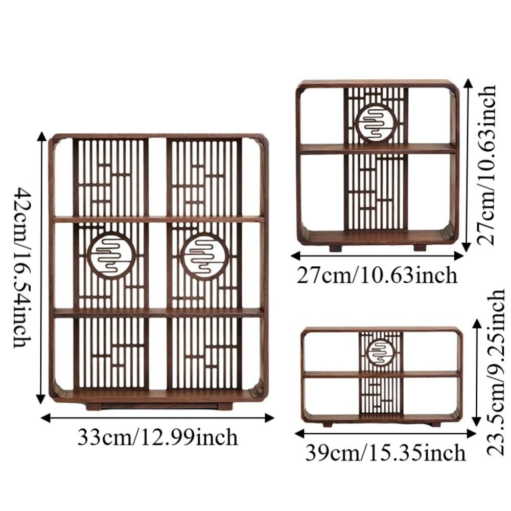Window Lattice Chinese Walnut Display Shelf Walnut Wood Tea Organizer Living Room