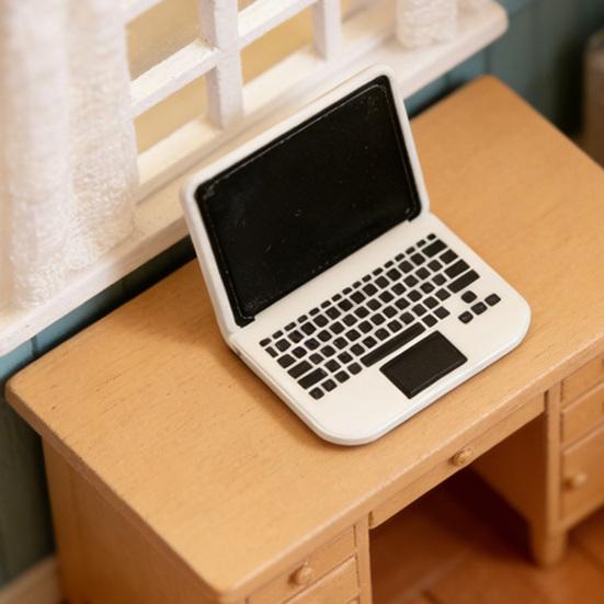 Model Mini Laptop pentru Casuța de Păpuși, Figurină Realistă de Notebook Miniatural, Accesorii de Decor pentru Biroul, Studiu, Sufrageria Casuței de Păpuși
