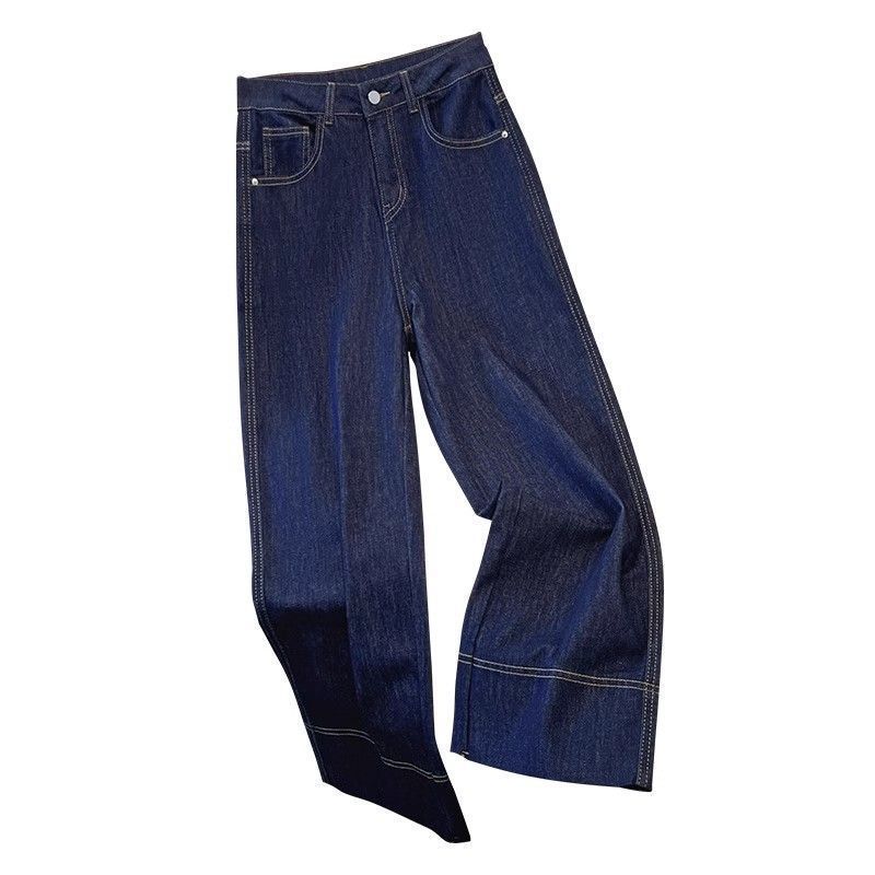 Spring/Summer New Plus Size Blue Jeans Wide Legs Women's Loose High Waist Retro Nine Point Straight Pants