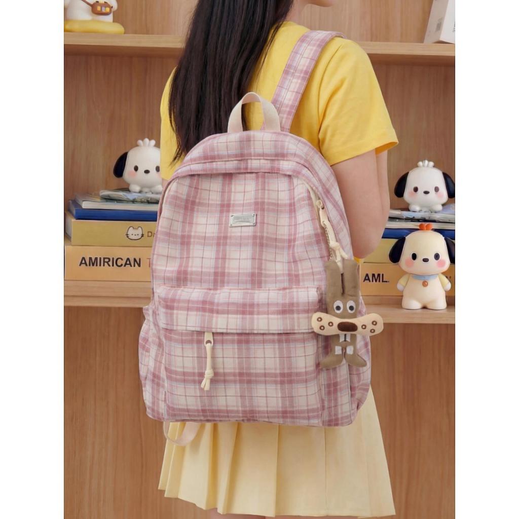 SchoolbagYZ Korean version ins small fresh and lightweight schoolbag female high school student college student plaid cute backpack waterproof