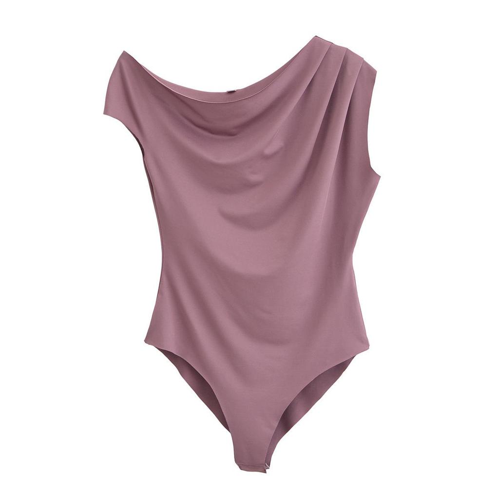 Spring 2025 Women's European & American Style Pleated Slimming Bodysuit