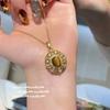 Italian Retro Star Tiger Eye Stone Pendant Necklace, Gold String Line Car Flower Star Brushed Tiger Eye Bracelet, Set