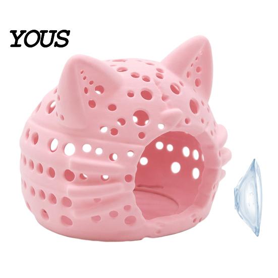 Aquarium Landscaping Decor Shrimp Cave, Cat Head Fish Hideout with Suction Breeding Box Cup, Decorative Cave for Betta Tanks Hiding