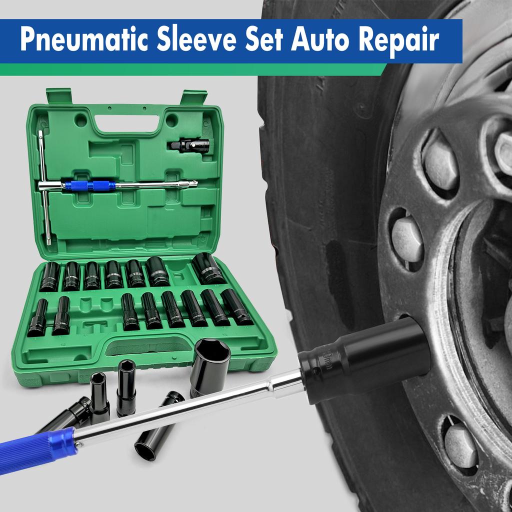 22pcs Combination Drive Extended Socket Hexagonal Impact Sleeve Set with Portable Storage Case 8-32mm Torque for Motor Repair