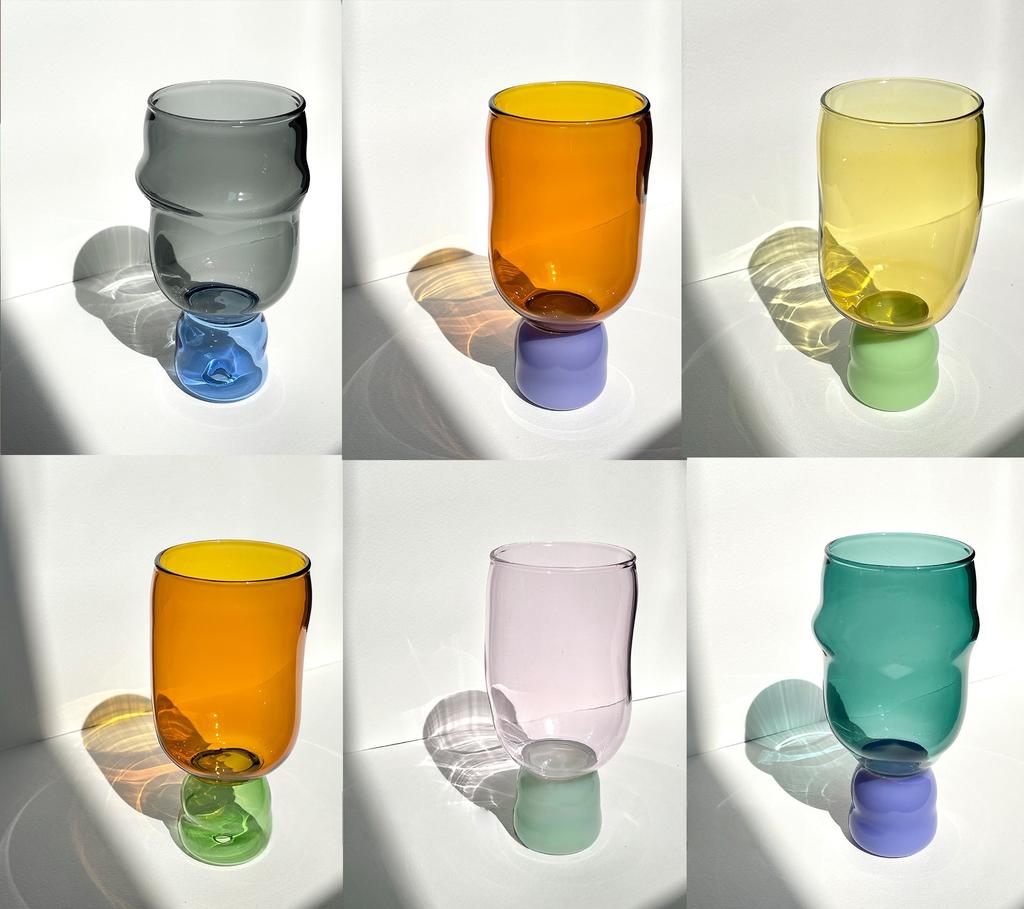 Color Blocked Goblet Glass Whisky Wine Glass Borosilicate Heat-resistant Glass Coffee Glass