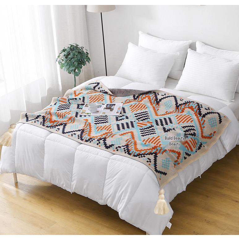 Bohemian Knitted Throw Blanket for Bed, Sofa, or Office Nap