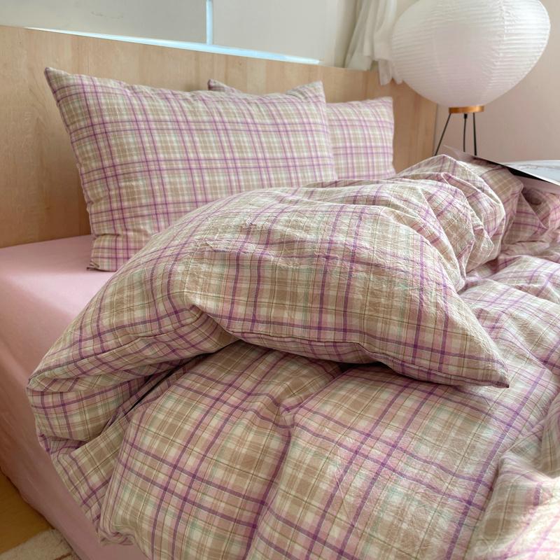 Nordisches Ins Bettwäsche-Set Reines Baumwoll-Bettbezug-Set Hautfreundlich Einzel-Doppelbett Voll-Queen-Größe Glatte&Spannbetttücher Bettwäsche-Set