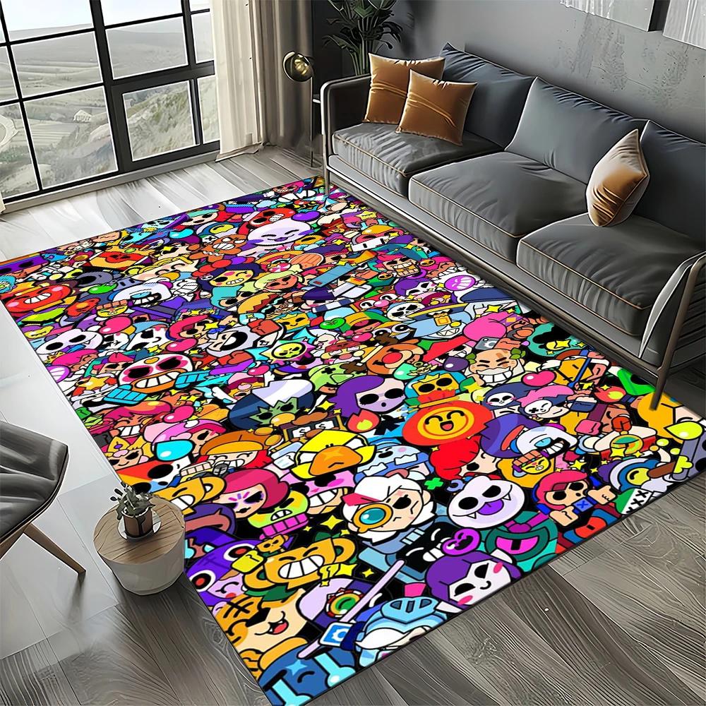 HOT B-Brawlls Cartoon Game 3D Print Rug Carpet for Living Room Bedroom Home Decor,kids Play Non-slip for Sofa Doormat
