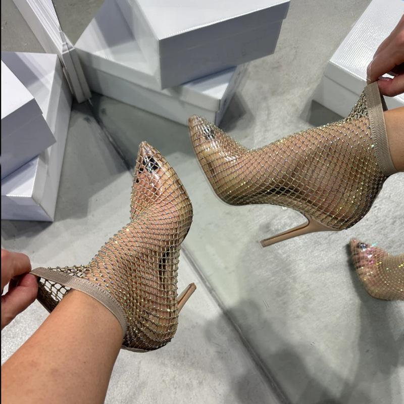 Fashion 2024 Summer Women's New Luxury Brand High Heel Sandals Hollow Short Boots Water Diamond Sexy Fashion Banquet Sandals 34-42