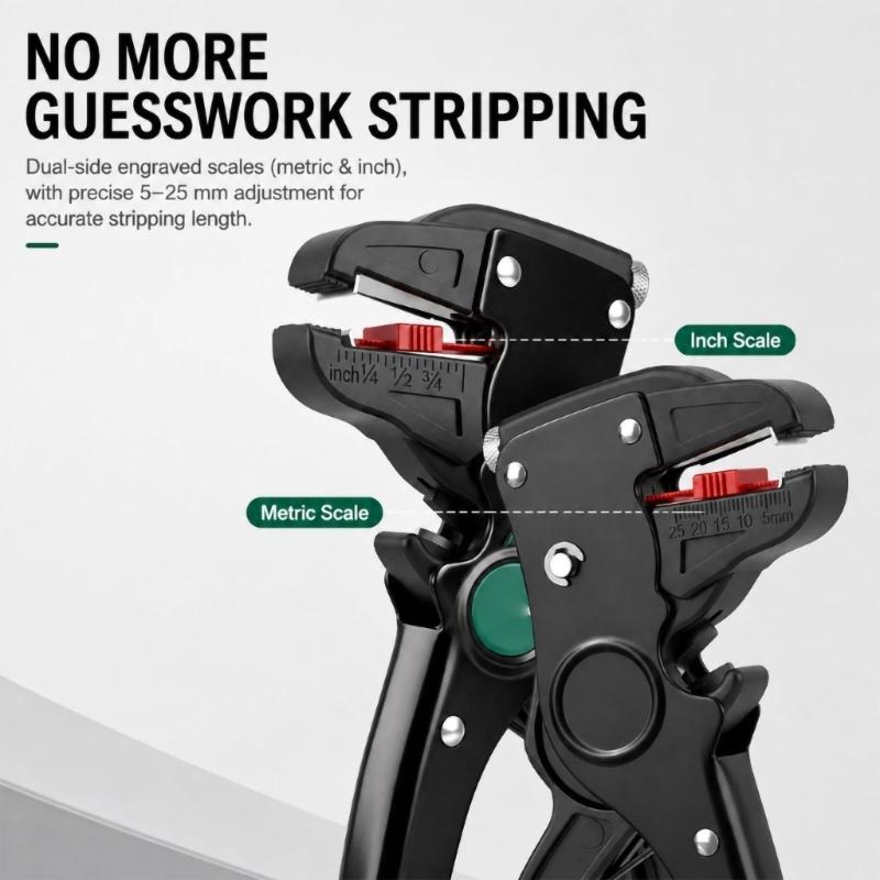 Wire Stripper and Cutter with Adjustable Insulation Length and Tension, Manual Hand Tool with a Stripping Jaw and Separate Steel Cutter