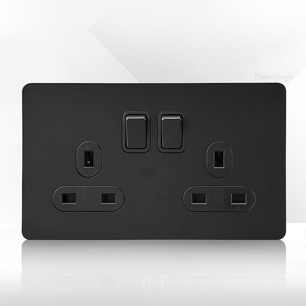 86 Type Retro Switch 1-4 Gang 2 Way Wall Light Brass Lever Toggle Switch Black Matte Stainless Steel Panel EU FR Power Outlet