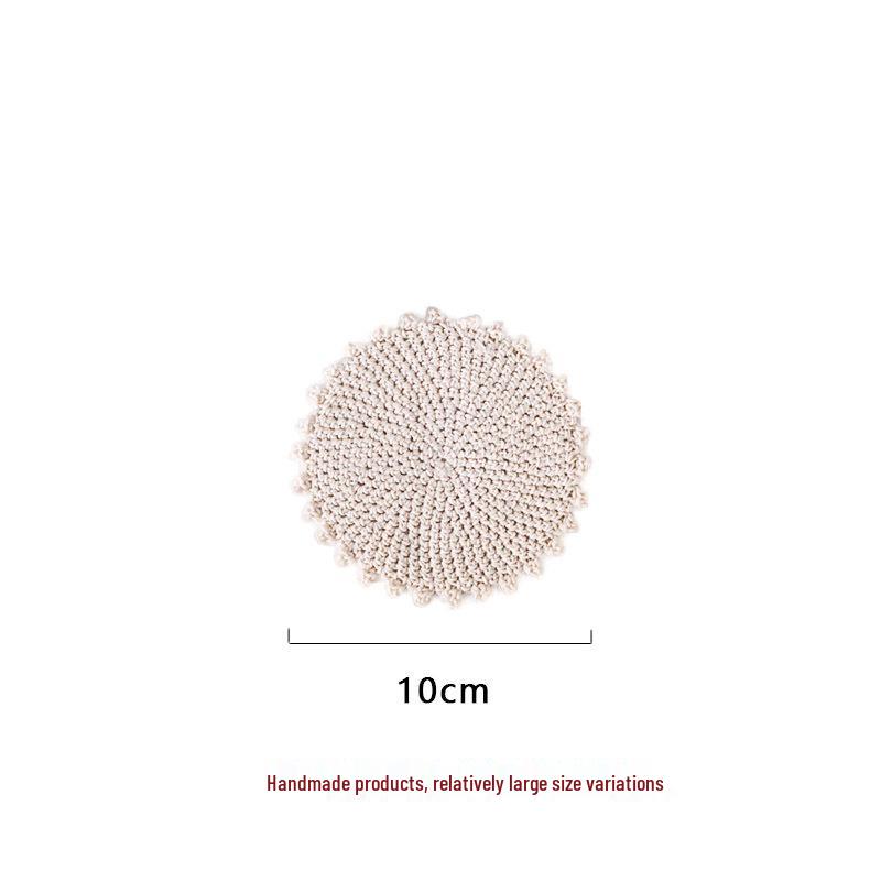 Beige Hand-Crocheted Cotton Fabric Insulation Coaster & Placemat with Large Hollow Lace Design