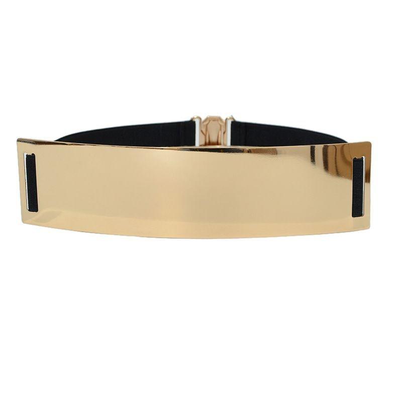 Stylish Metal Elastic Wide Waist Belt For Women With Shiny Surface Fashion Accessory