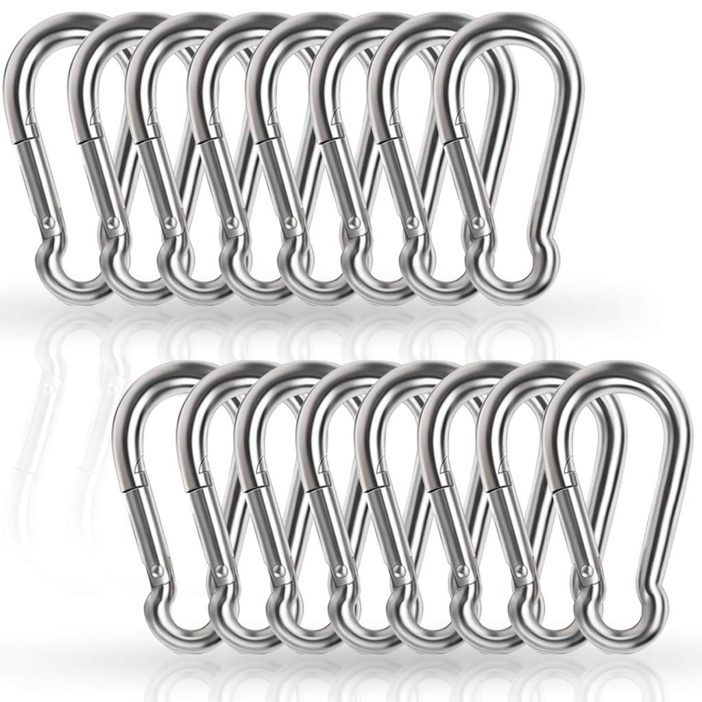 304 Stainless Steel Strong Stainless Spring Locking Carabiner, Steel, Hook, SUS304, Anti-Fall, Anti-Tip, (M6 16)