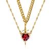 Gold Red Crystal Heart Dagger Pendant Layered Necklace Heart And Sword Necklace For Valentine's Day Couple