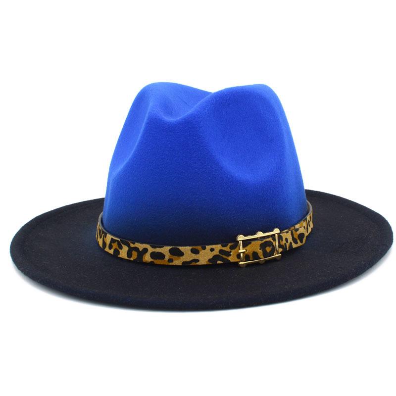 Gradually Change Color British Style Top Hat Men and Women Imitation Wool Outdoor Warm Hat Leopard Print Belt Color Matching Performance Hat Wish