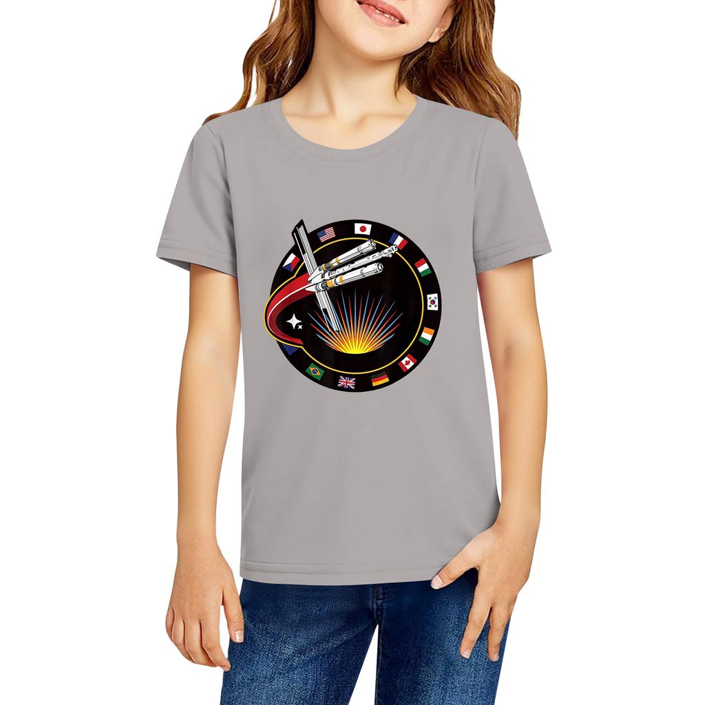 Fashionable Round Neck Short Sleeve Work Clothes Printed Tops For KID Summer Tops
