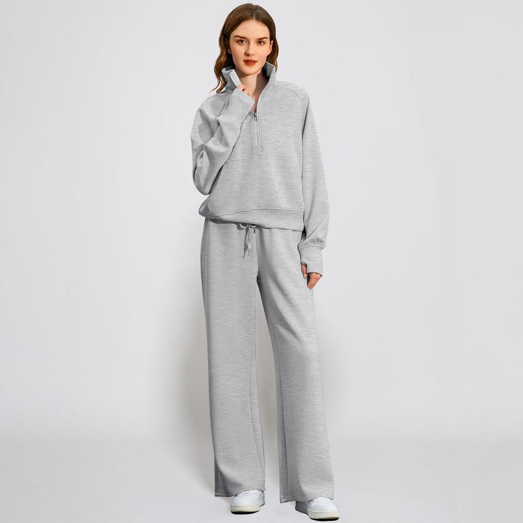 Fashionable Women's Two-piece Zipper Sweatshirt Wide-leg Sweatpants Casual Suit