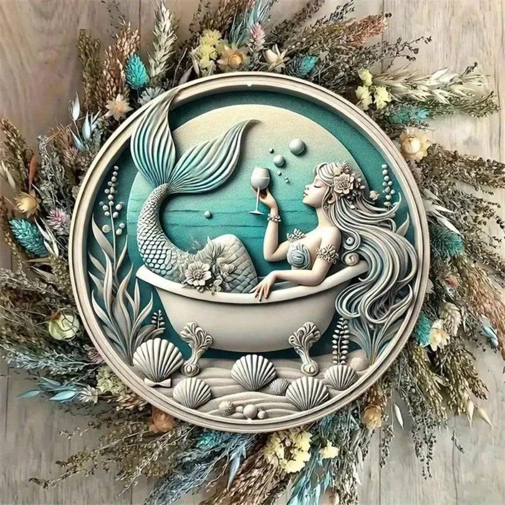 Metal Poster Wall Art, Vinyl Record Mermaid Bathroom, Nautical Home Decor