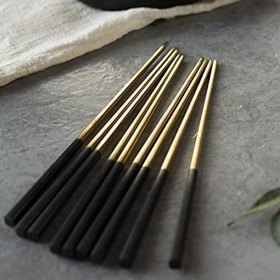 

andoo Cutlery Set Chopsticks Set Square Chopsticks Set of 4 Cutlery Set Gold Stylish Chopsticks Tableware Square Chopsticks Stainless Steel Dinner