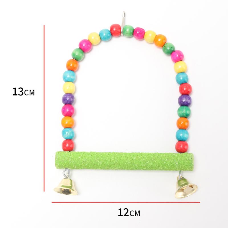Wooden Bird Swings Toy with Hanging Bells for Cockatiels Parakeets Cage Accessories Birdcage Parrot Perch Hanging Swing 12x13cm зелёный