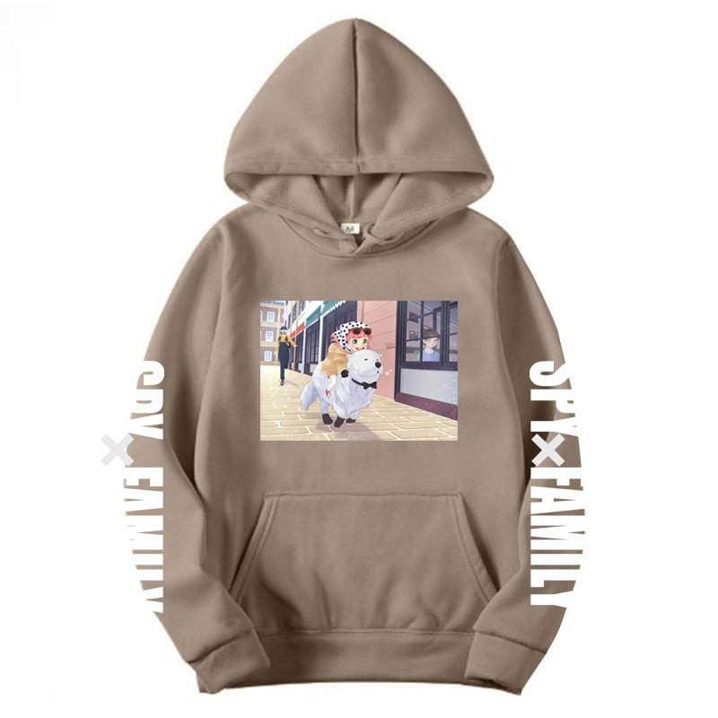 Spy X Family Anime Print Hooded Sweatshirt Men Women Oversized Fleece Pullover With Ribbed Hem