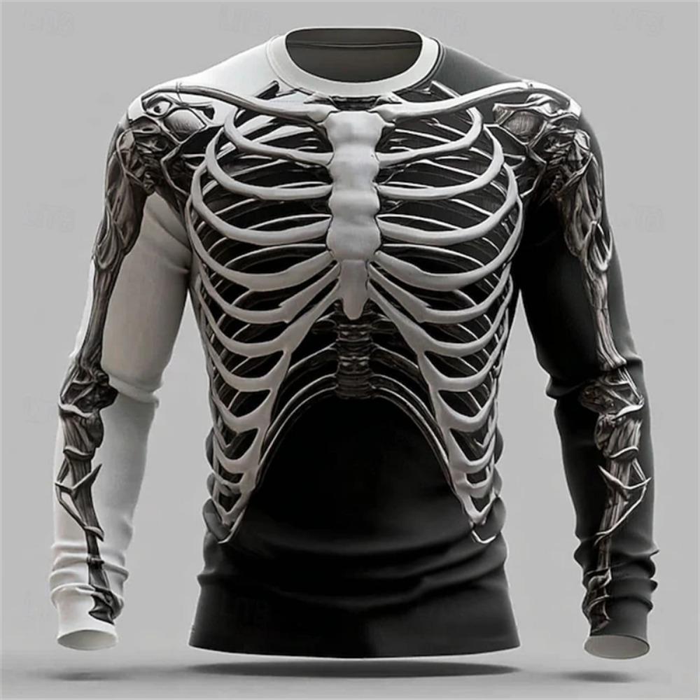 2026 New Men's 3D Muscle Print Long-Sleeve T-Shirt Fitness Crewneck Breathable Athletic Wear Stylish Bold Everyday Streetwear