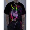 Men's Cartoon Tattoo Girl 3D Printed T-shirt Harajuku Street Style Short Sleeved Top Fashionable Casual and Comfortable Round Neck Clothing