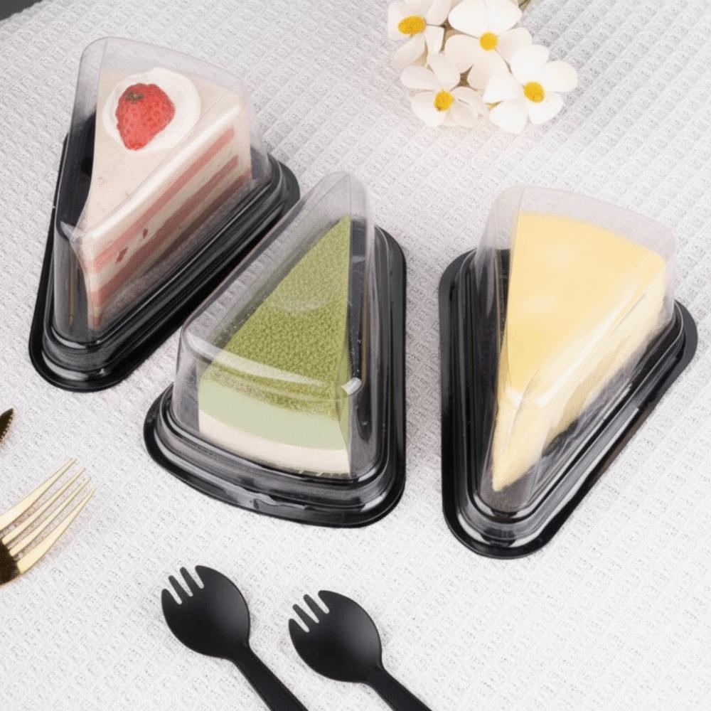 50 Pcs 6/8 Inch Size Cake Slice Boxes Gold/Black Triangular Shape Cheesecake Boxes Clear Lid Triangular Pie Box