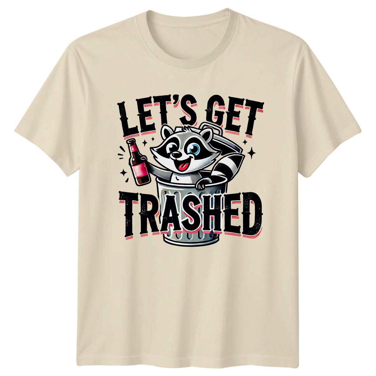 Lets Get Trashed Funny Raccoon Beer Pun Graphic Adult T-Shirt L