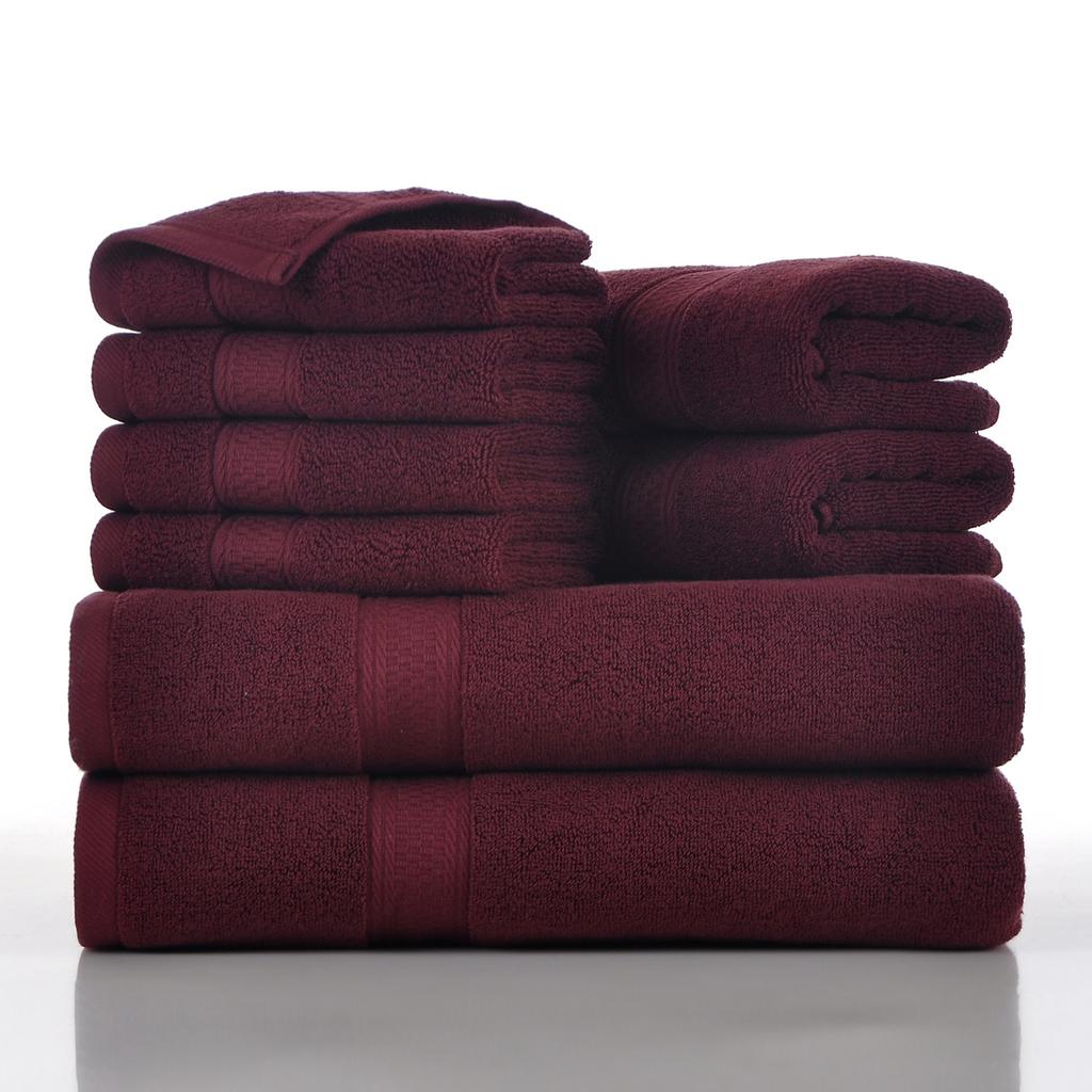 Style, plain cotton towel, eight-piece set of household towels, soft and absorbent.