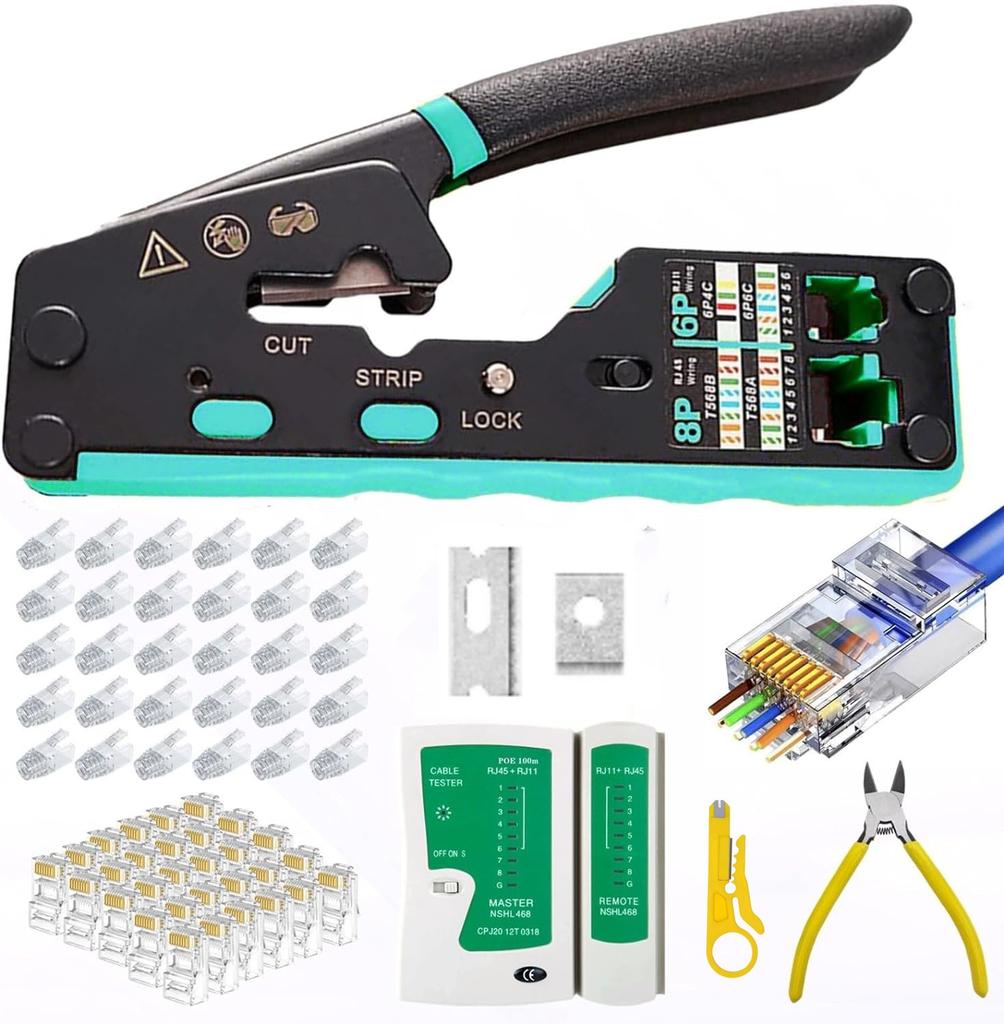 Set Mesh Cutters Network Crimping Test Perforated Crystal Head Making Pliers Tool Combination Hardware Network Repair