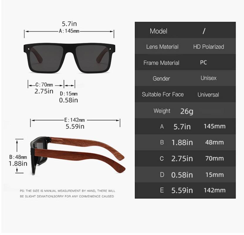 New Men's Outdoor Sports Polarized Sunglasses Men Driving Sunshade Eyeglasses Trendy Bamboo and Wood Spring Feet Eyewear UV400