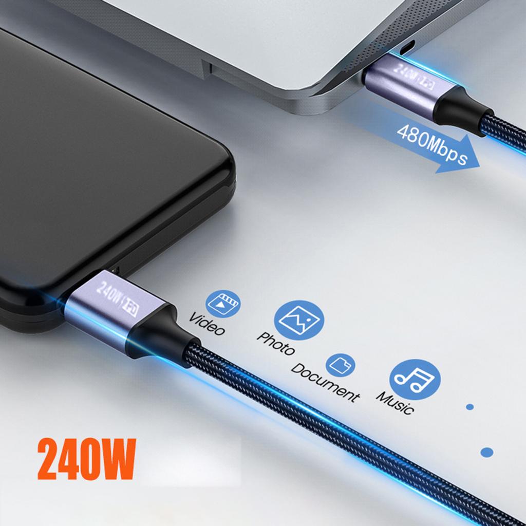 USB Type-C To C Cable PD 240W Fast Charging Cable for Game Switches Laptop Notebook Phone Charger Cord 480Mbps