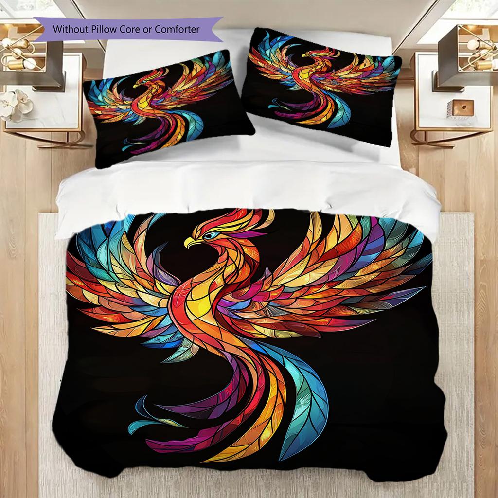 Phoenix Pattern Bedding Quilt Set Quilt Cover Pillowcase Home Decoration Birthday Gift (1 * duvet cover + 2 * pillowcase, without core)