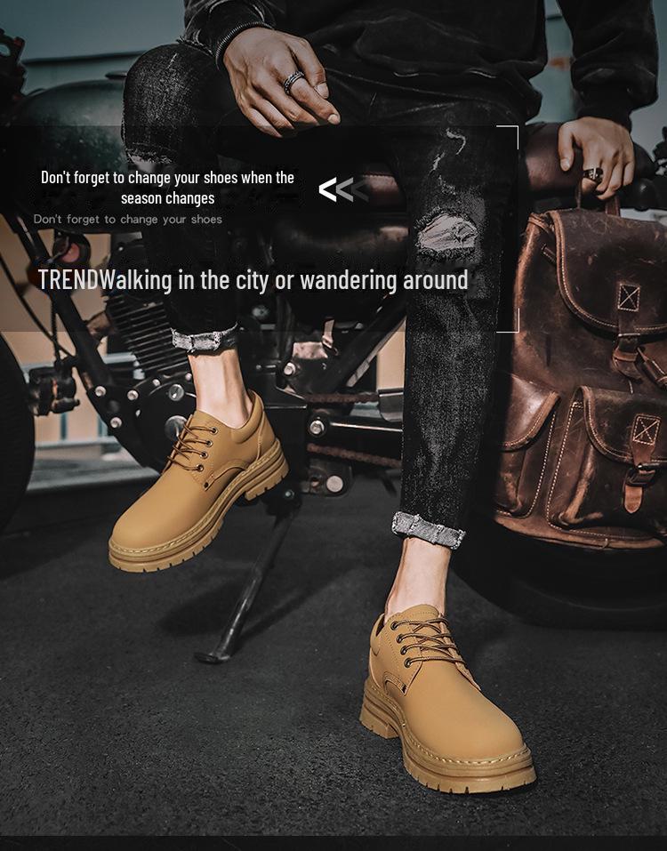 Cizme Martin galbene cu șireturi pentru bărbați Four Seasons: Pantofi de lucru casual de exterior cu talpă joasă, stilați