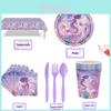 Dreamy Pink And Purple Mermaid Themed Party Tableware Set For Kids