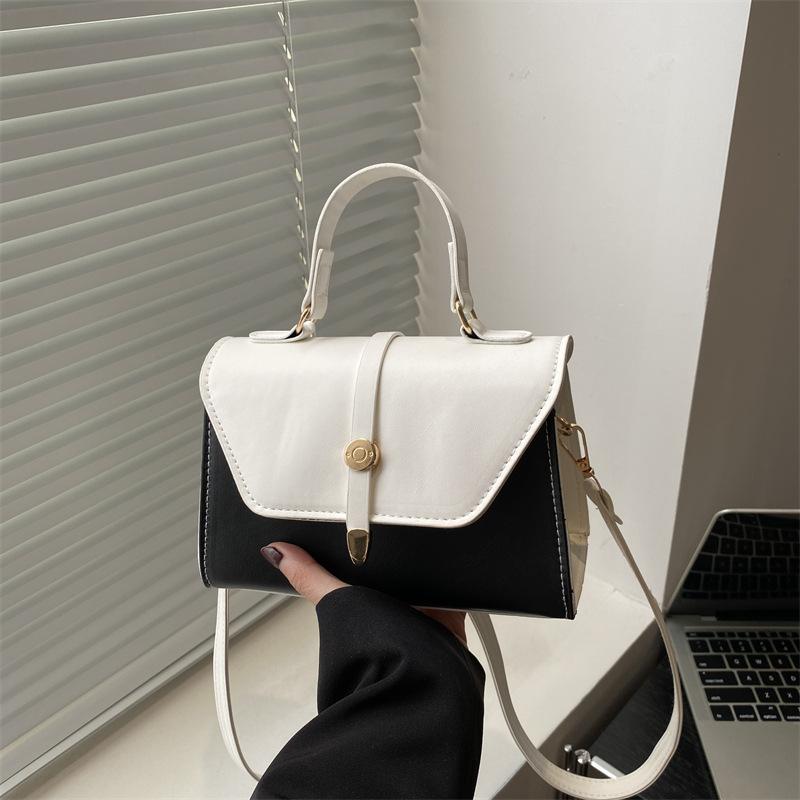 Fashion Simple Contrasting Color Texture Handbag Small Square Bag Personalized Color Scheme Design Simple Trend Shoulder Messenger Bag Women