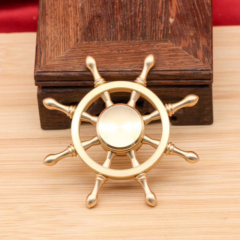Brass Ship's Wheel Ornament - Helmsman Navigator Desktop Decor Copper Craft Spinner