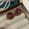 French Retro Rose Ruby Round Stud Earrings Autumn And Winter Brass Old Diamond Stud Earrings Premium Ear Jewelry