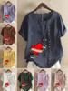 Women's Fashion Love Graphic Printing Shot Sleeve T-shirt Loose Cotton Shirt Casual Loose Summer Blouse Tops Plus Size