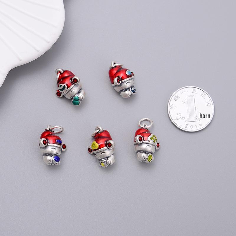 S999 Sterling Silver Five Blessings Pendant with 3D Epoxy and Braided Rope for DIY Jewelry