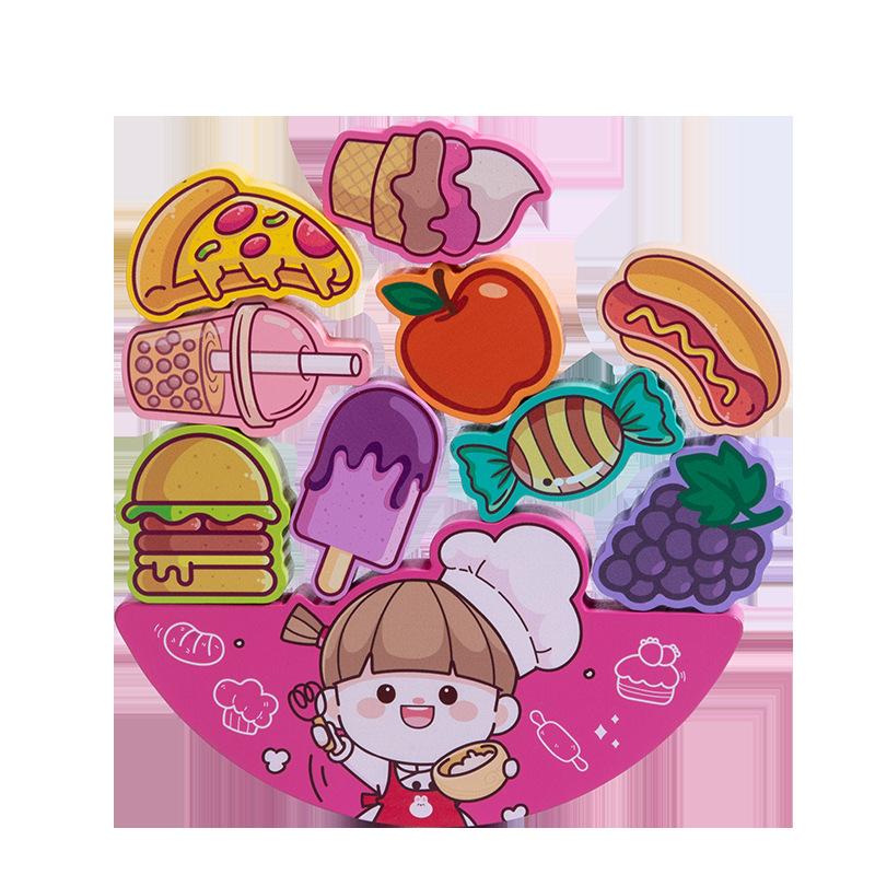 Kids Wooden Toy 3D Stacking Cute Food Balance Building Blocks Game Children'S Educational Toys Animal Tree Tumble Jumble