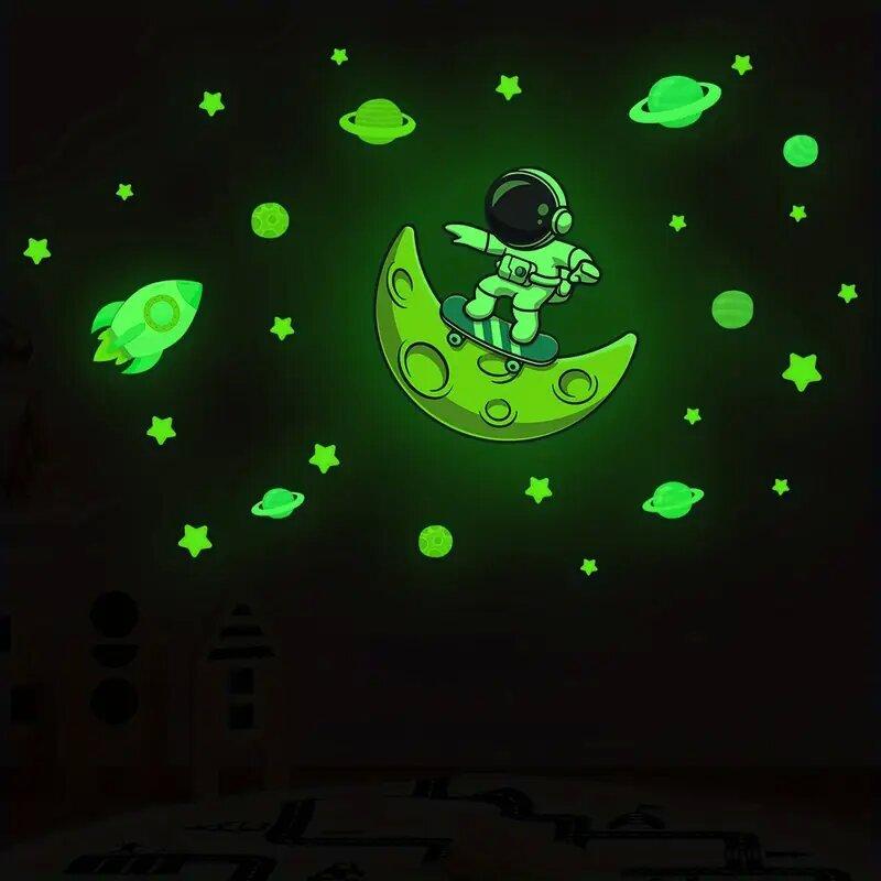 Astronaut Moon Skateboard Self-Adhesive Waterproof Room Living Room Bedroom Wall Cartoon Sticker