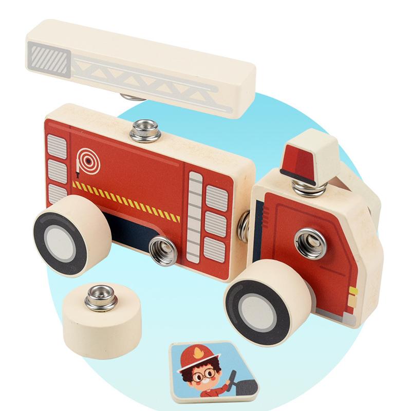 Traffic Vehicle Buckle Style Assembly Blocks, Wooden 3D Puzzle,  Fire Truck, Ambulance, Police Car, Helicopter Puzzle, As Gift