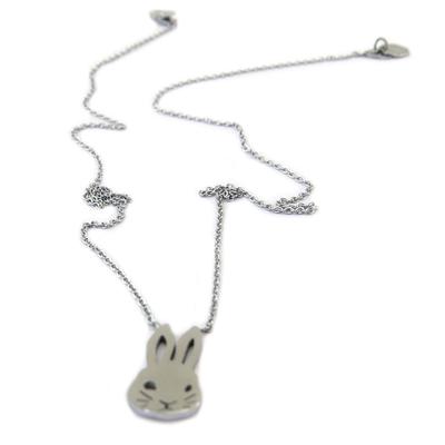 [P5643] - Srebrny, ręcznie wykonany stalowy naszyjnik „Królik” - 15x10 mm
