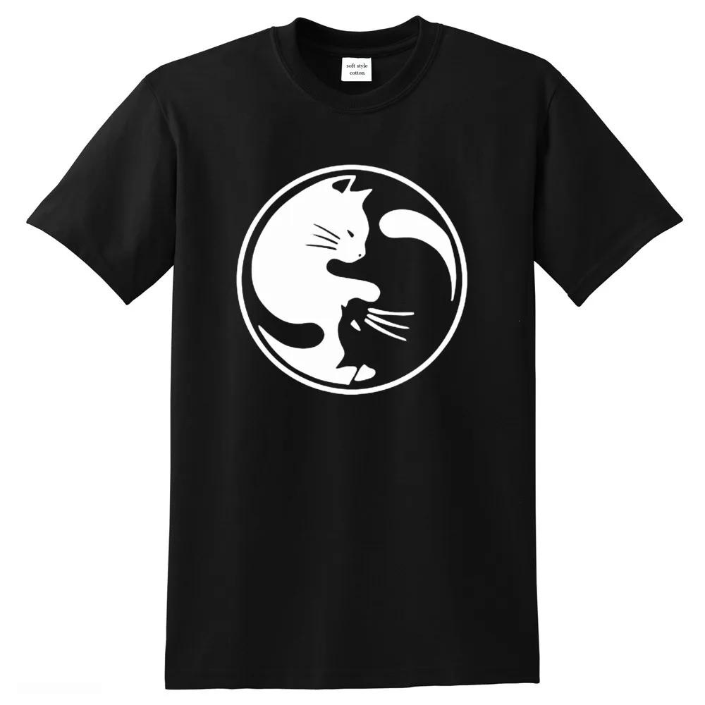 Brand Men's T-shirt 100% Cotton High Quality Fashion Cute Cat Printed Men T Shirt Casual Mens Tshirt Tops Yin Yang Figure