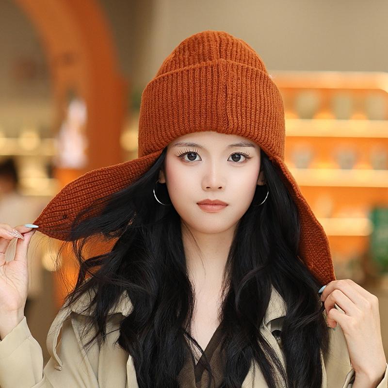 Korean Solid Color Earmuff Knitted Hat Winter Keep Warm Versatile Beanie For Women