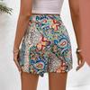 Printed High-waisted Short Pants with Bohemian Style Front Tie Shorts