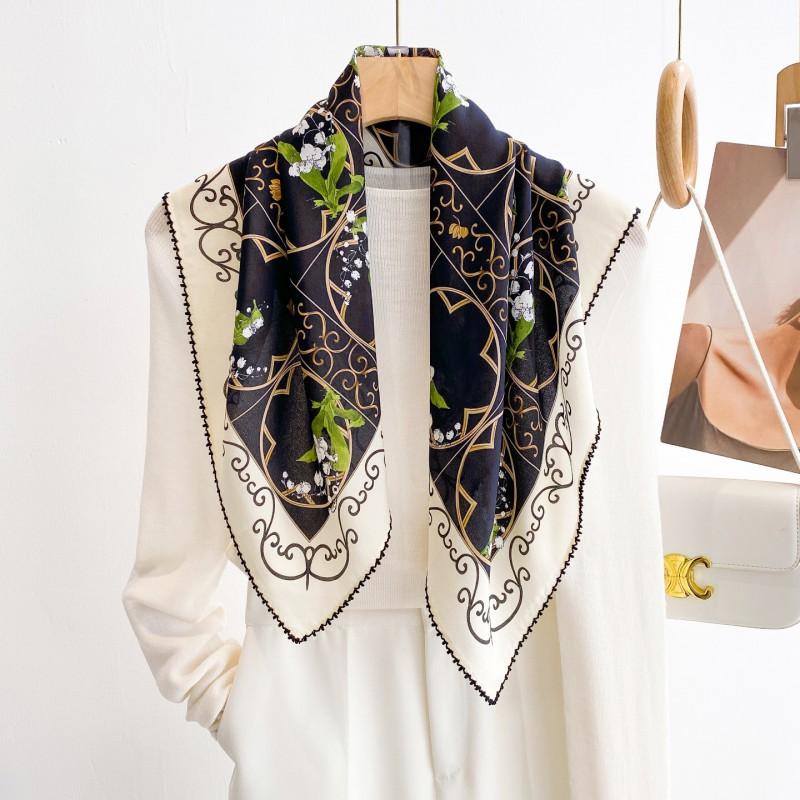 100% Silk Crepe Square Scarf Women Fashion Office Decorative Lace Neckerchief
